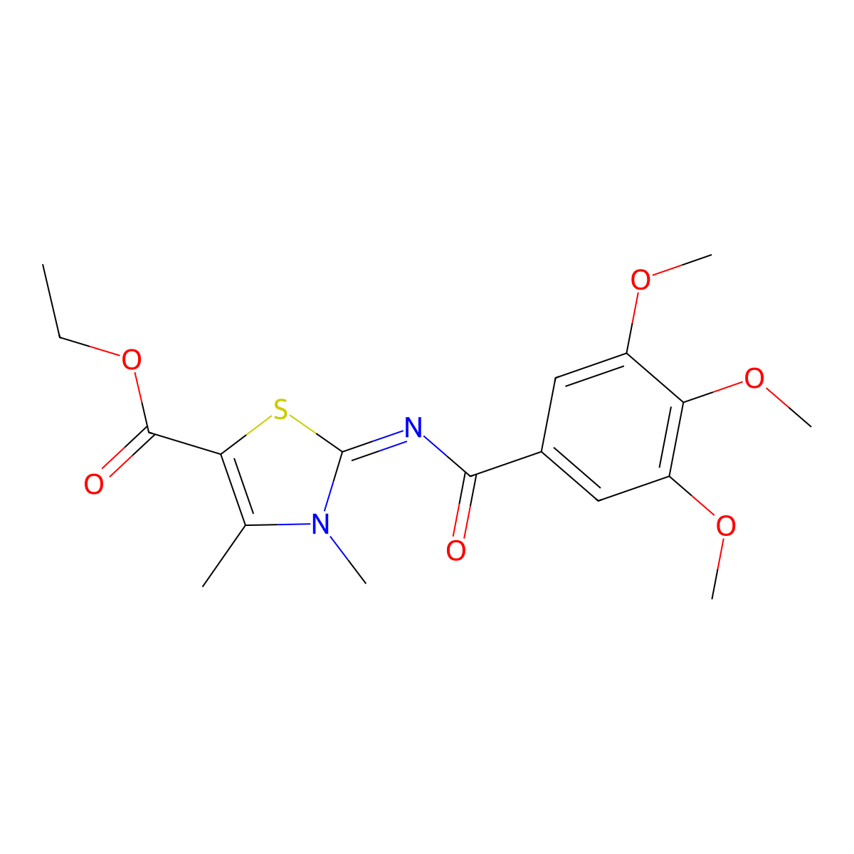 Ethyl 3,4-dimethyl-2-(3,4,5-trimethoxybenzoyl)imino-1,3-thiazole-5-carboxylate molecular structure, CAS 327971-75-5