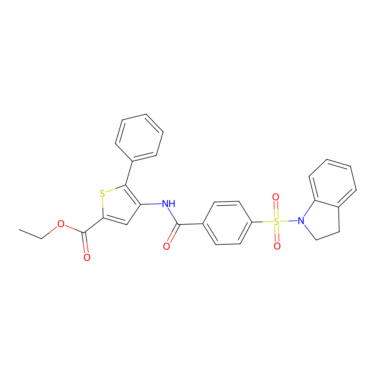 Ethyl 4-(4-(indolin-1-ylsulfonyl)benzamido)-5-phenylthiophene-2-carboxylate molecular structure, CAS 327971-99-3