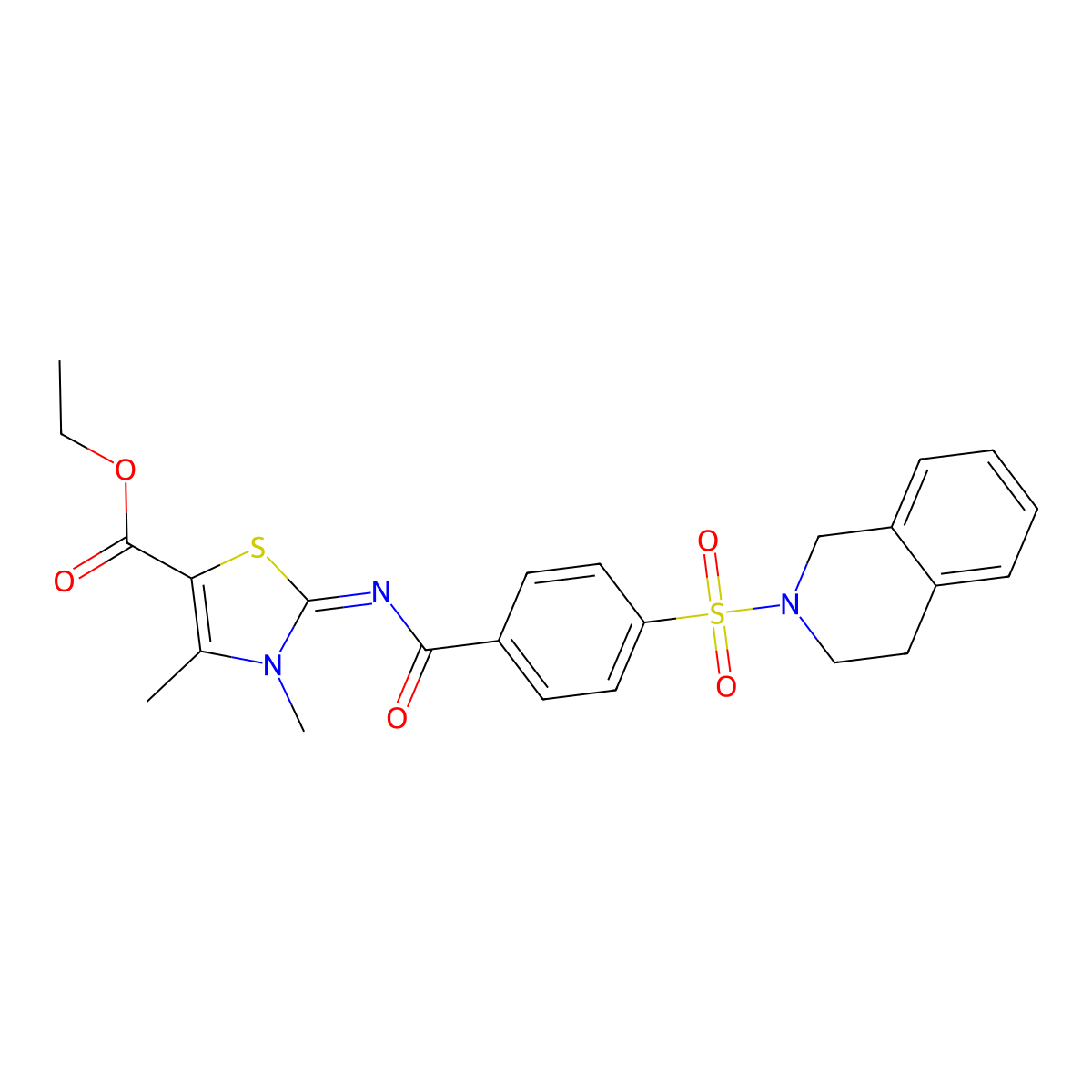 ethyl 2-[4-(3,4-dihydro-1H-isoquinolin-2-ylsulfonyl)benzoyl]imino-3,4-dimethyl-1,3-thiazole-5-carboxylate molecular structure, CAS 327972-08-7