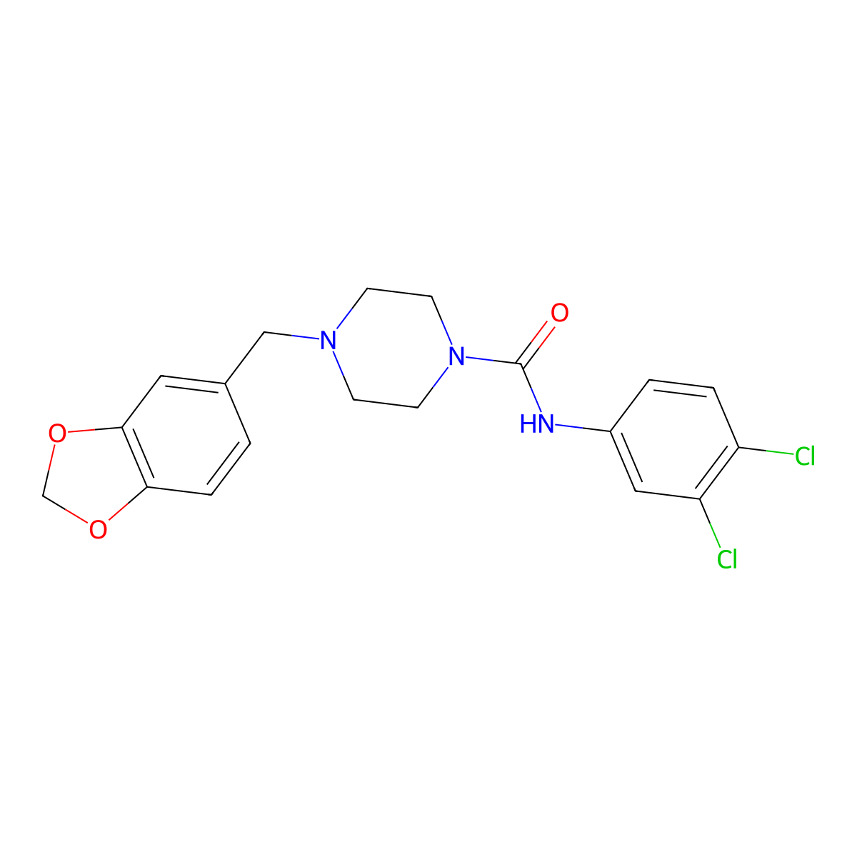 4-(1,3-benzodioxol-5-ylmethyl)-N-(3,4-dichlorophenyl)piperazine-1-carboxamide molecular structure, CAS 327974-99-2