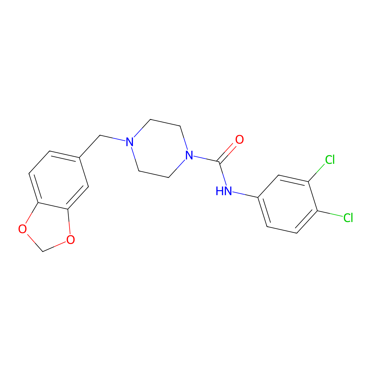 4-(1,3-benzodioxol-5-ylmethyl)-N-(3,4-dichlorophenyl)piperazine-1-carboxamide molecular structure, CAS 327974-99-2