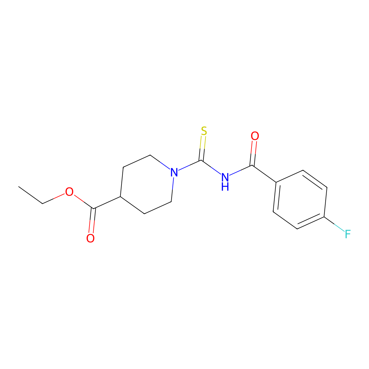 Ethyl 1-((4-fluorobenzoyl)carbamothioyl)piperidine-4-carboxylate molecular structure, CAS 327975-19-9