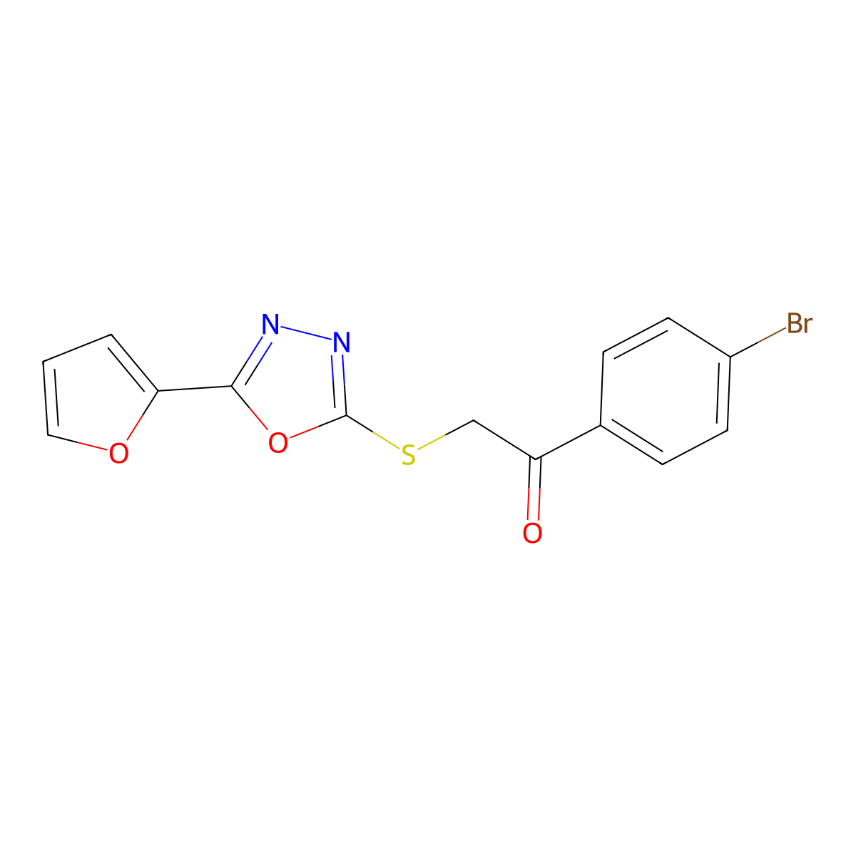 1-(4-Bromophenyl)-2-{[5-(furan-2-yl)-1,3,4-oxadiazol-2-yl]sulfanyl}ethan-1-one molecular structure, CAS 327978-80-3