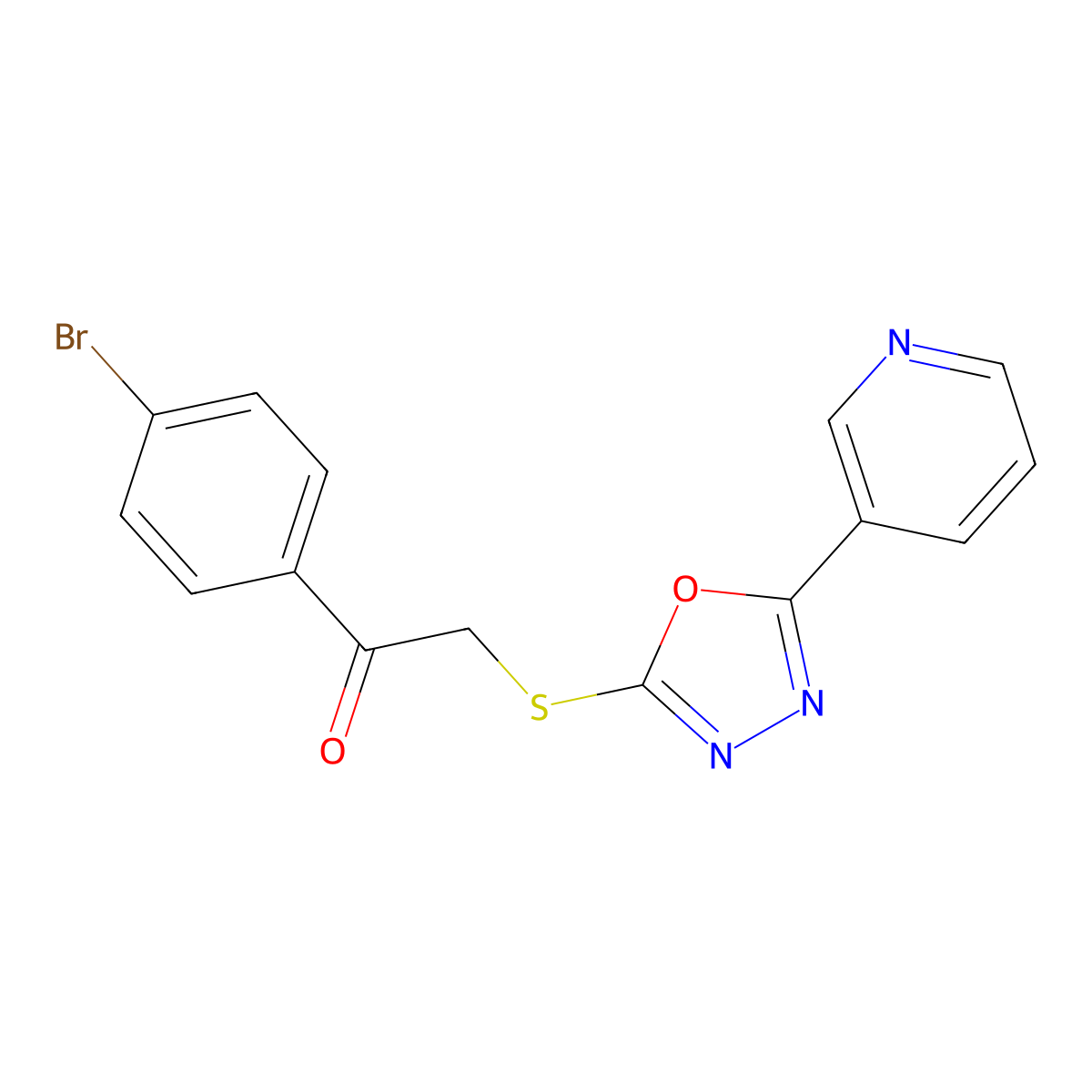 1-(4-Bromophenyl)-2-((5-(pyridin-3-yl)-1,3,4-oxadiazol-2-yl)thio)ethanone molecular structure, CAS 327978-84-7