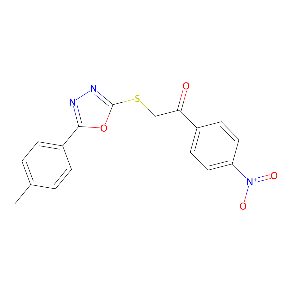 2-[[5-(4-Methylphenyl)-1,3,4-oxadiazol-2-yl]sulfanyl]-1-(4-nitrophenyl)ethanone molecular structure, CAS 327978-86-9