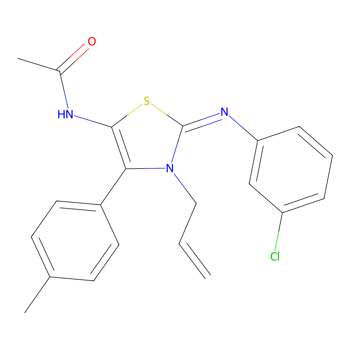 N-[(2Z)-2-[(3-chlorophenyl)imino]-4-(4-methylphenyl)-3-(prop-2-en-1-yl)-2,3-dihydro-1,3-thiazol-5-yl]acetamide molecular structure, CAS 327979-74-8