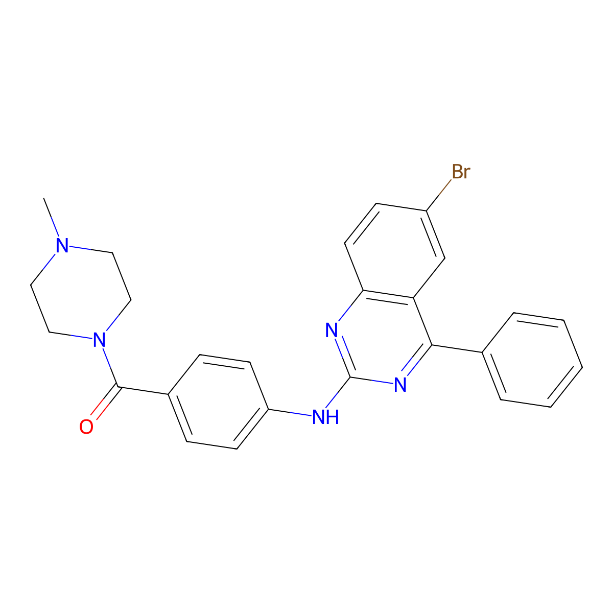 (4-((6-Bromo-4-phenylquinazolin-2-yl)amino)phenyl)(4-methylpiperazin-1-yl)methanone molecular structure, CAS 327979-81-7