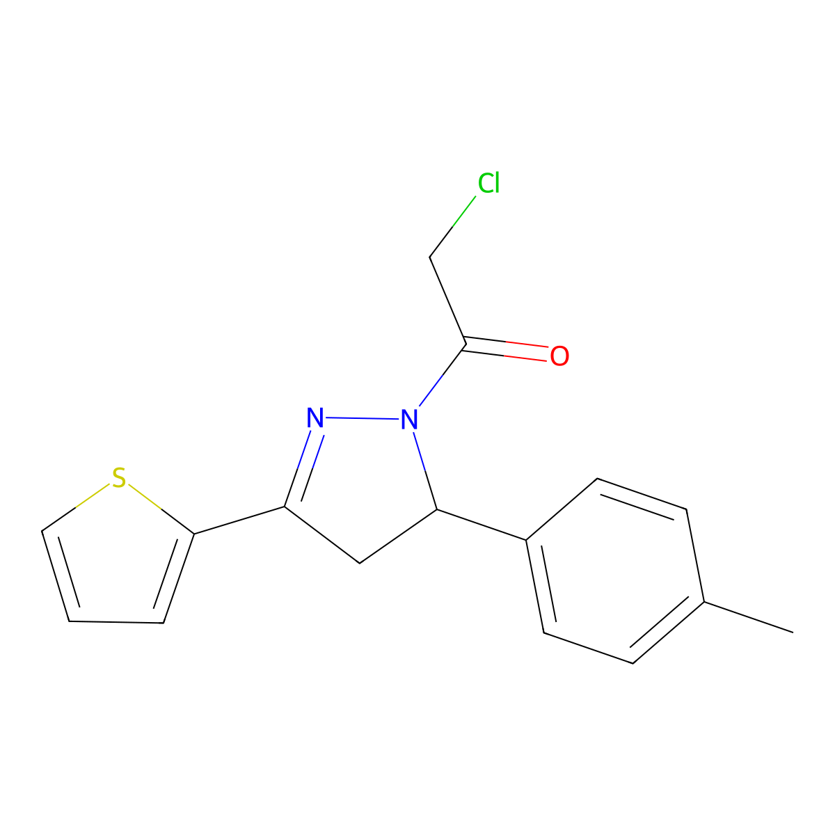 2-Chloro-1-[3-(4-methylphenyl)-5-thiophen-2-yl-3,4-dihydropyrazol-2-yl]ethanone molecular structure, CAS 327979-84-0