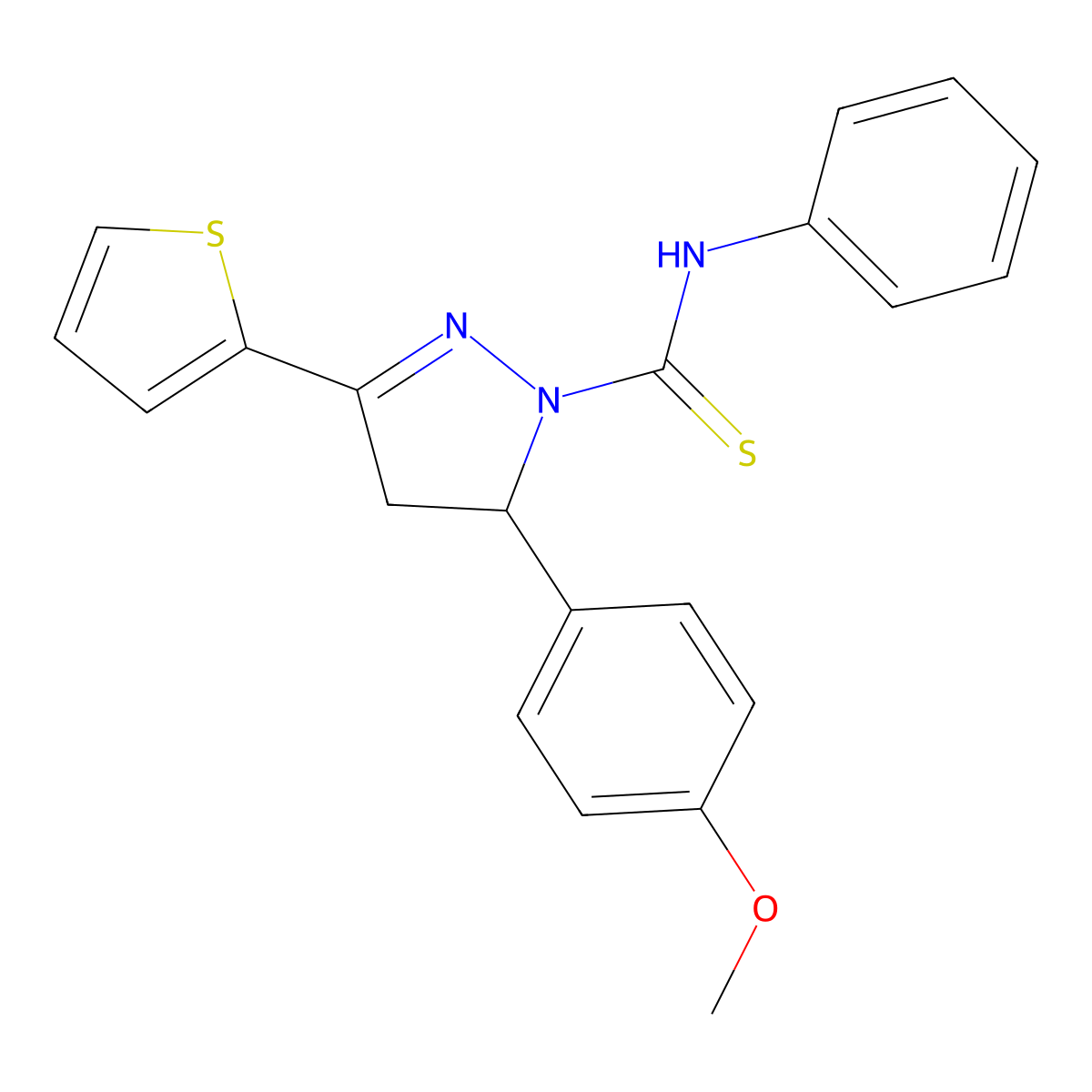 3-(4-methoxyphenyl)-N-phenyl-5-thiophen-2-yl-3,4-dihydropyrazole-2-carbothioamide molecular structure, CAS 327979-87-3