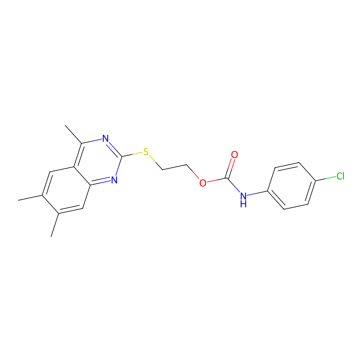2-[(4,6,7-Trimethylquinazolin-2-yl)thio]ethyl 4-chlorophenylcarbamate molecular structure, CAS 327979-88-4