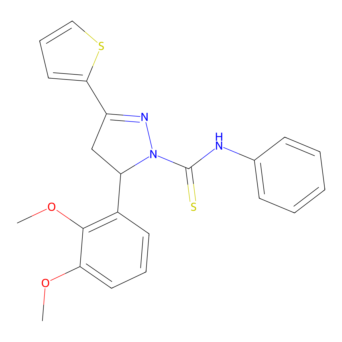 3-(2,3-dimethoxyphenyl)-N-phenyl-5-thiophen-2-yl-3,4-dihydropyrazole-2-carbothioamide molecular structure, CAS 327979-96-4