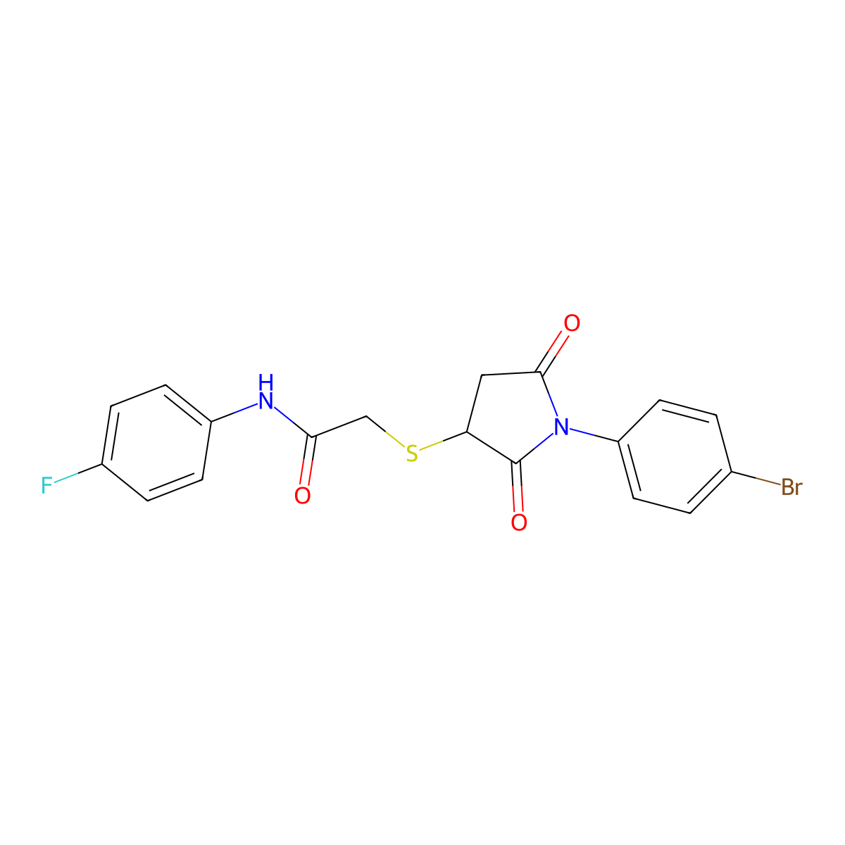 2-[1-(4-bromophenyl)-2,5-dioxopyrrolidin-3-yl]sulfanyl-N-(4-fluorophenyl)acetamide molecular structure, CAS 327990-52-3