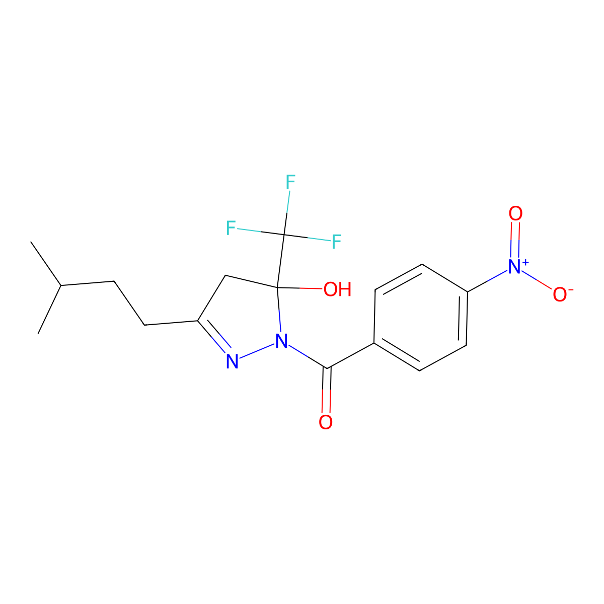 3-(3-methylbutyl)-1-(4-nitrobenzoyl)-5-(trifluoromethyl)-4,5-dihydro-1H-pyrazol-5-ol molecular structure, CAS 328012-19-7