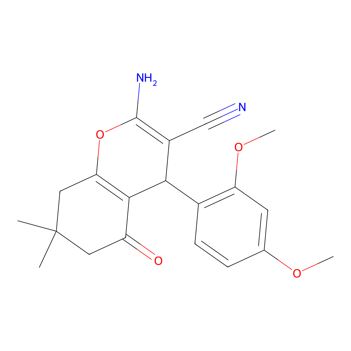 2-amino-4-(2,4-dimethoxyphenyl)-7,7-dimethyl-5-oxo-5,6,7,8-tetrahydro-4H-chromene-3-carbonitrile molecular structure, CAS 328014-62-6