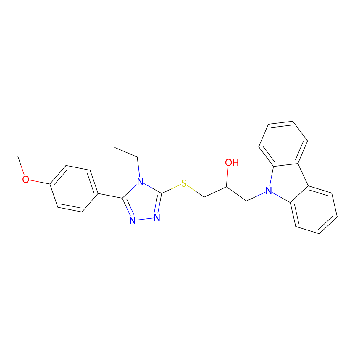 1-Carbazol-9-yl-3-[[4-ethyl-5-(4-methoxyphenyl)-1,2,4-triazol-3-yl]sulfanyl]propan-2-ol molecular structure, CAS 328015-37-8