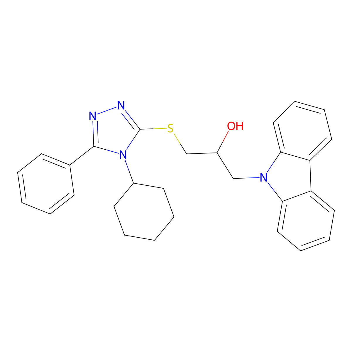 1-Carbazol-9-yl-3-[(4-cyclohexyl-5-phenyl-1,2,4-triazol-3-yl)sulfanyl]propan-2-ol molecular structure, CAS 328015-39-0