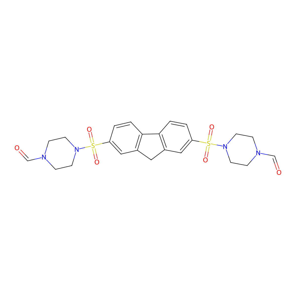 4-[[7-(4-formylpiperazin-1-yl)sulfonyl-9H-fluoren-2-yl]sulfonyl]piperazine-1-carbaldehyde molecular structure, CAS 328015-78-7