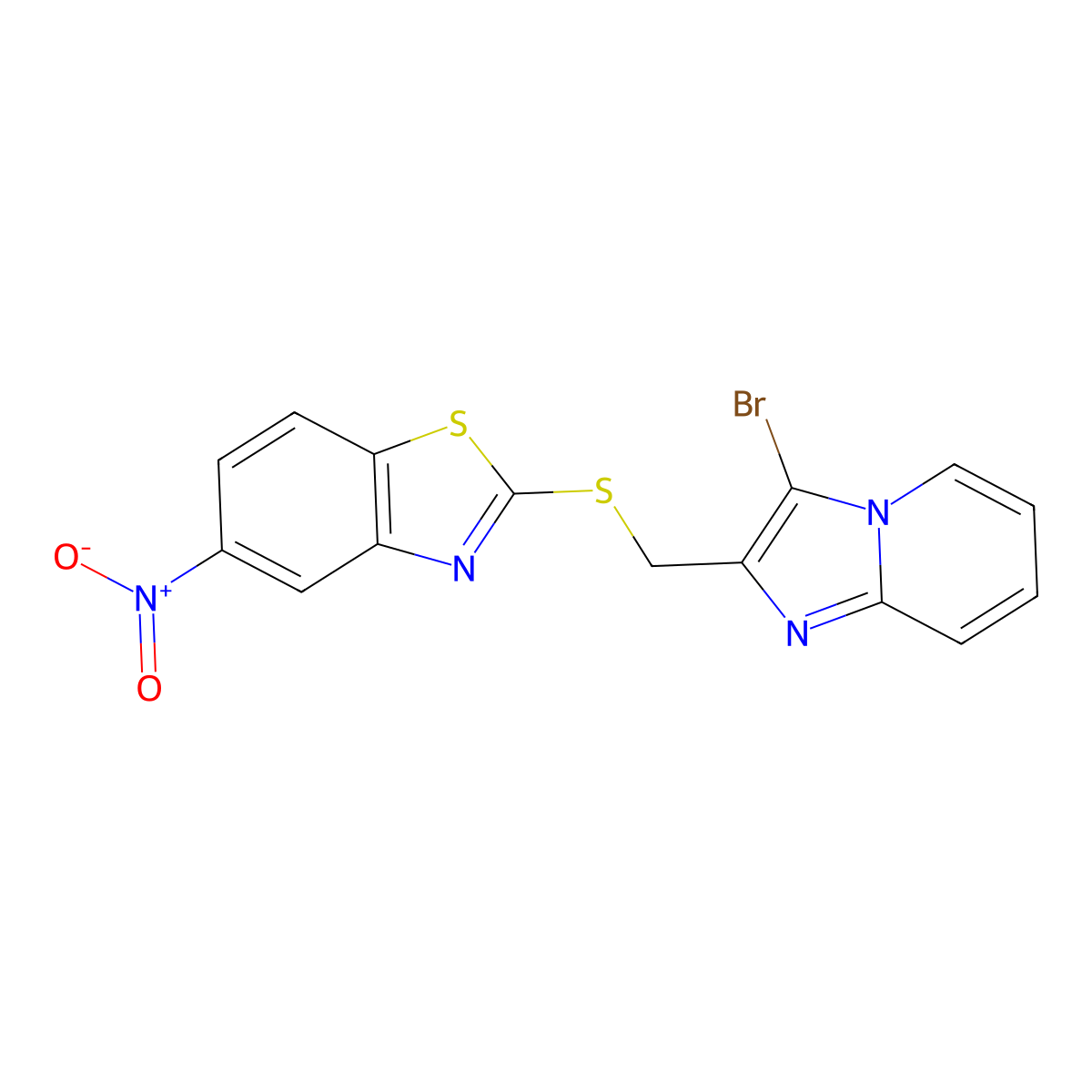 2-(((3-Bromoimidazo[1,2-a]pyridin-2-yl)methyl)thio)-5-nitrobenzo[d]thiazole molecular structure, CAS 328016-68-8