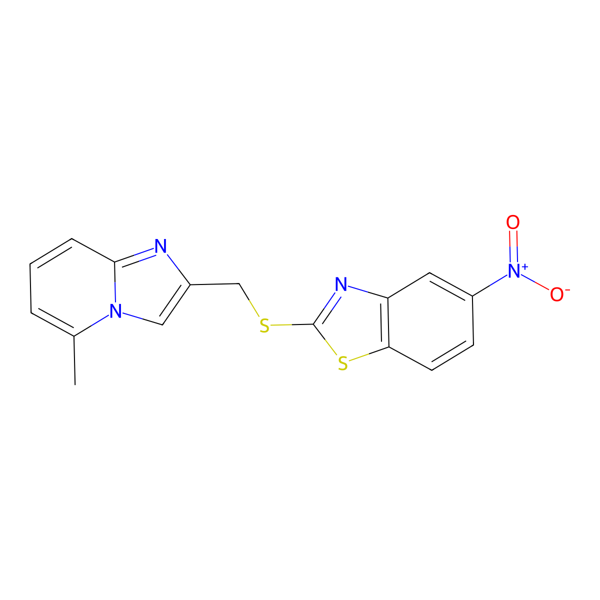 2-(((5-Methylimidazo[1,2-a]pyridin-2-yl)methyl)thio)-5-nitrobenzo[d]thiazole molecular structure, CAS 328016-86-0