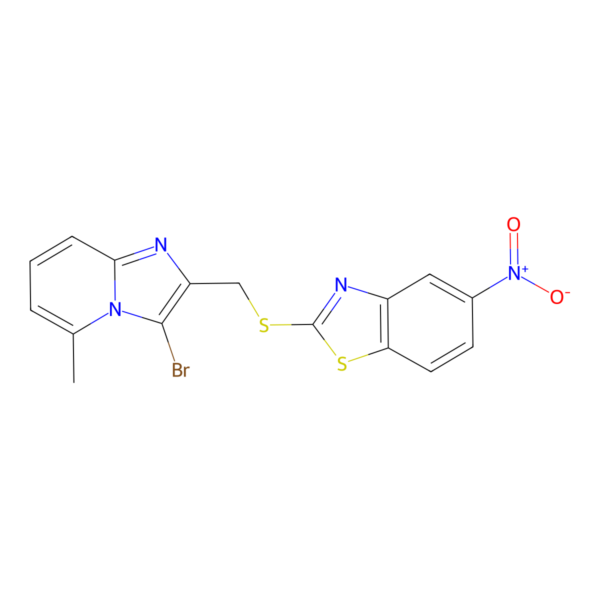 2-(((3-Bromo-5-methylimidazo[1,2-a]pyridin-2-yl)methyl)thio)-5-nitrobenzo[d]thiazole molecular structure, CAS 328016-87-1