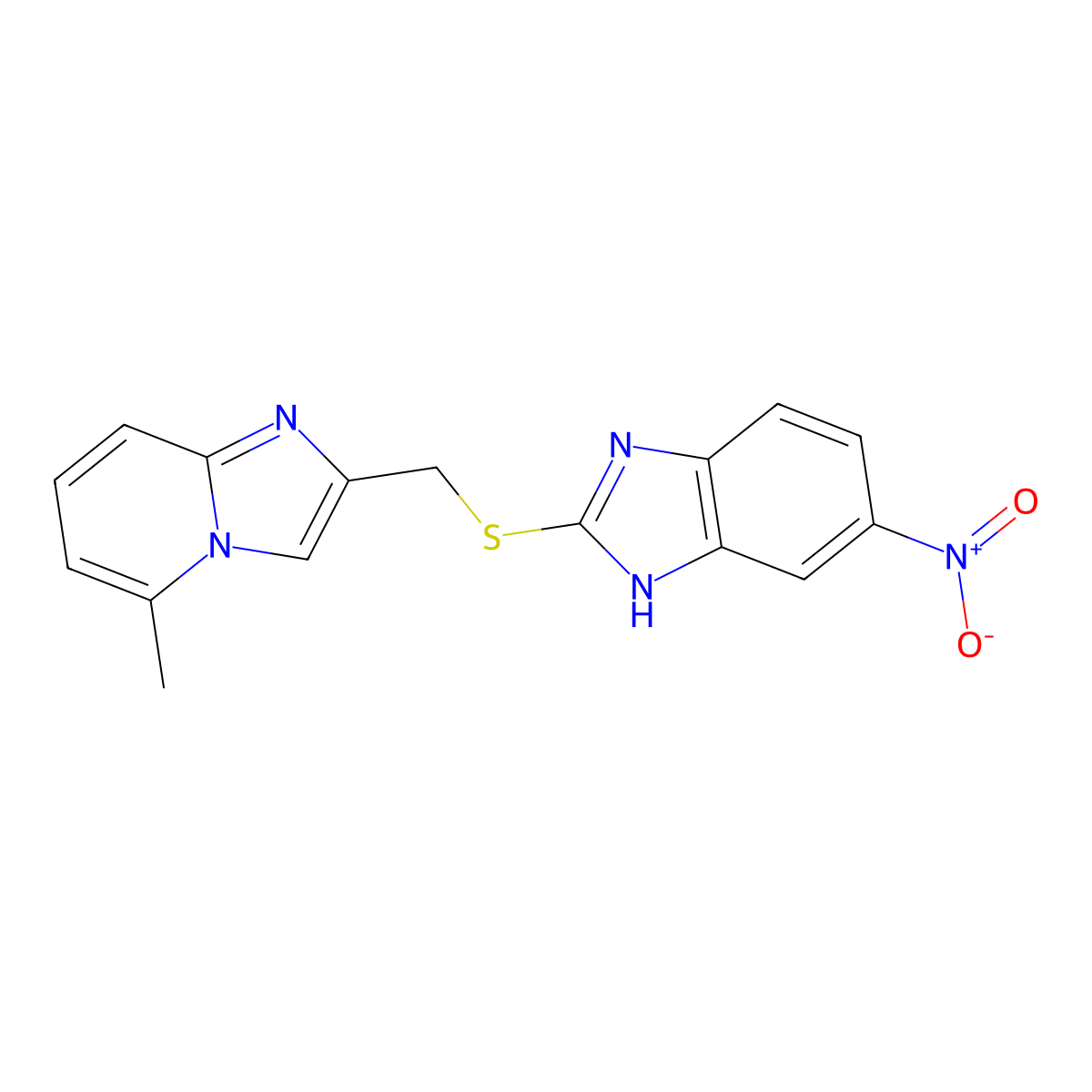 2-(((5-methylimidazo[1,2-a]pyridin-2-yl)methyl)thio)-5-nitro-1H-benzo[d]imidazole molecular structure, CAS 328016-88-2