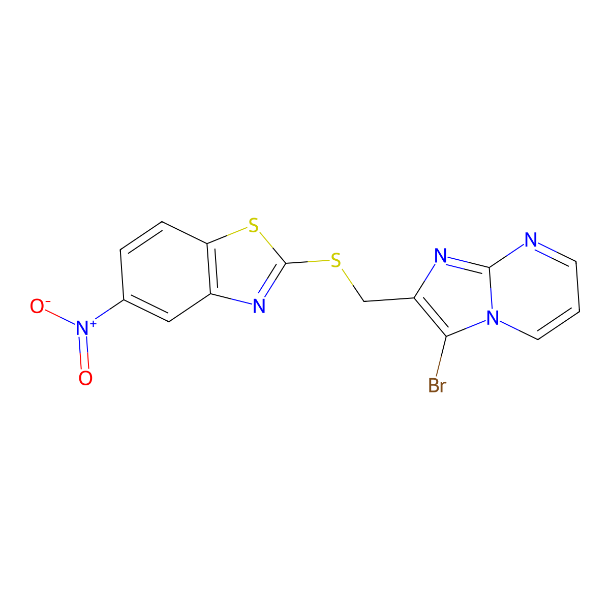 2-(((3-Bromoimidazo[1,2-a]pyrimidin-2-yl)methyl)thio)-5-nitrobenzo[d]thiazole molecular structure, CAS 328017-15-8