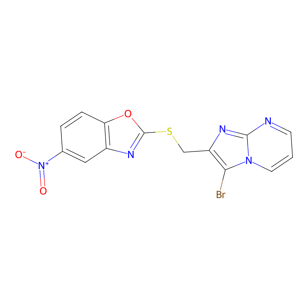 2-[(3-Bromoimidazo[1,2-a]pyrimidin-2-yl)methylsulfanyl]-5-nitro-1,3-benzoxazole molecular structure, CAS 328017-17-0