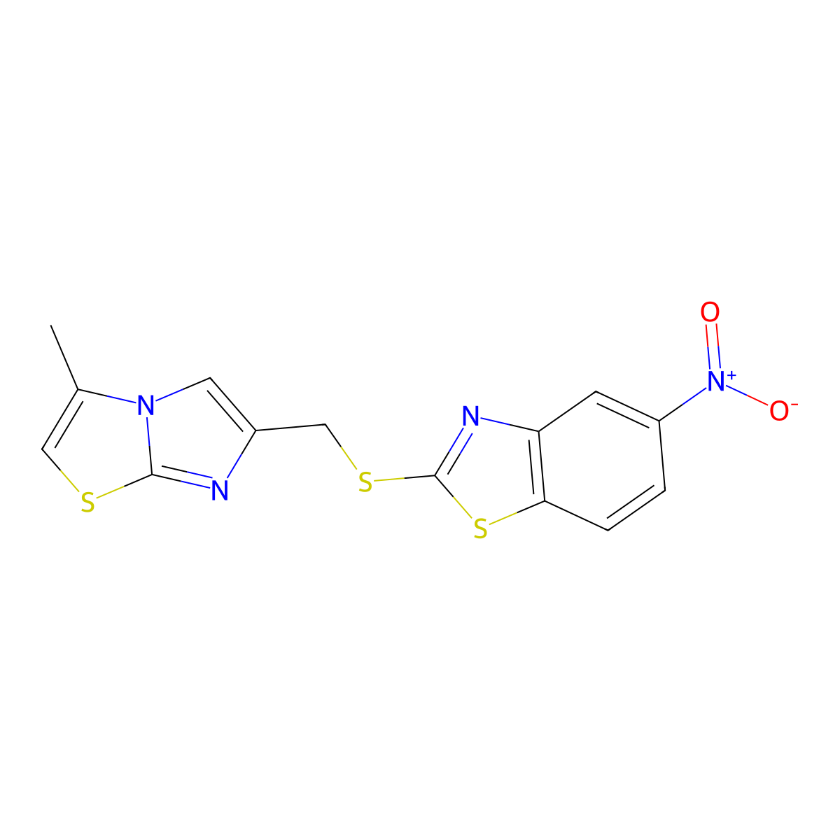 2-(((3-Methylimidazo[2,1-b]thiazol-6-yl)methyl)thio)-5-nitrobenzo[d]thiazole molecular structure, CAS 328017-30-7
