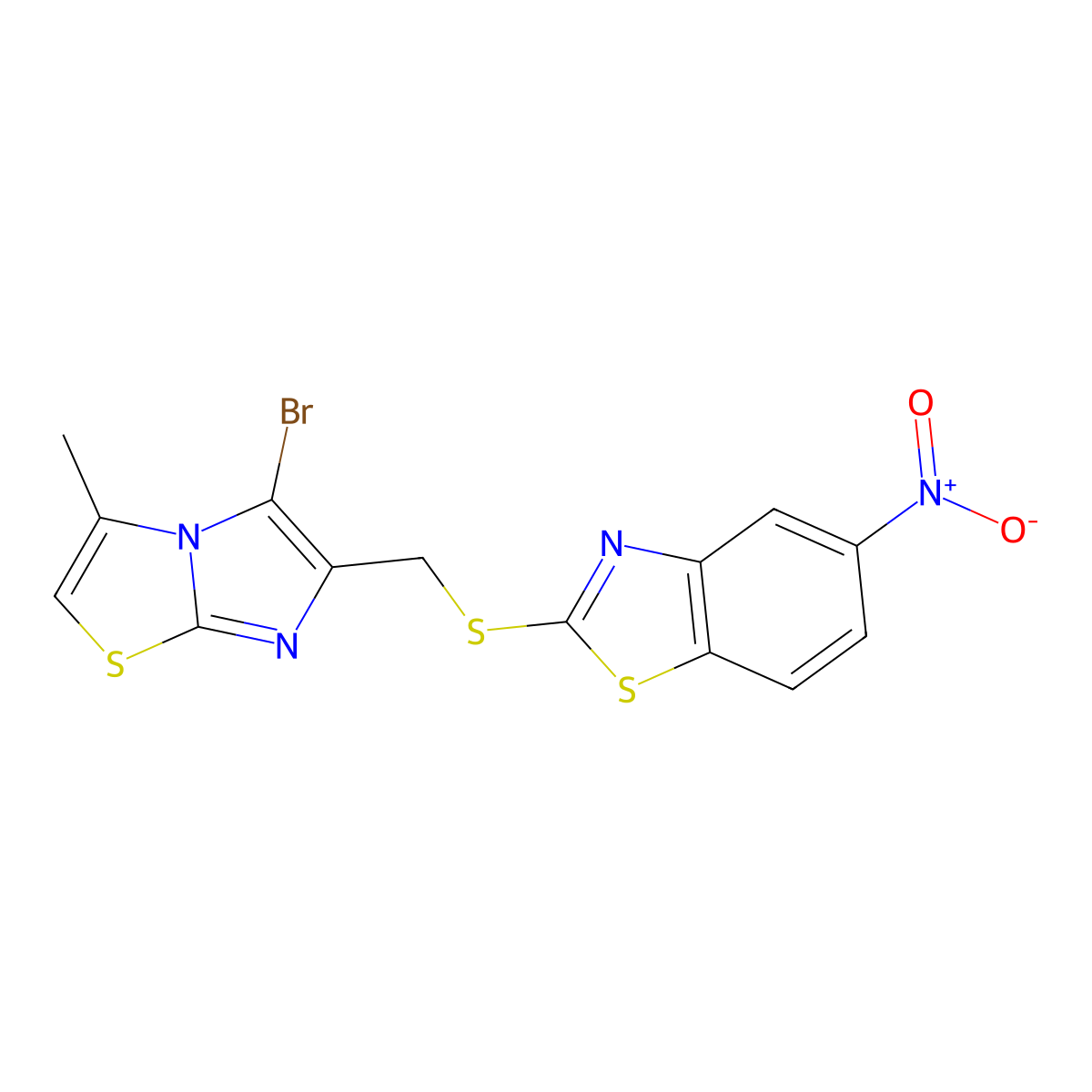 2-(((5-Bromo-3-methylimidazo[2,1-b]thiazol-6-yl)methyl)thio)-5-nitrobenzo[d]thiazole molecular structure, CAS 328017-38-5