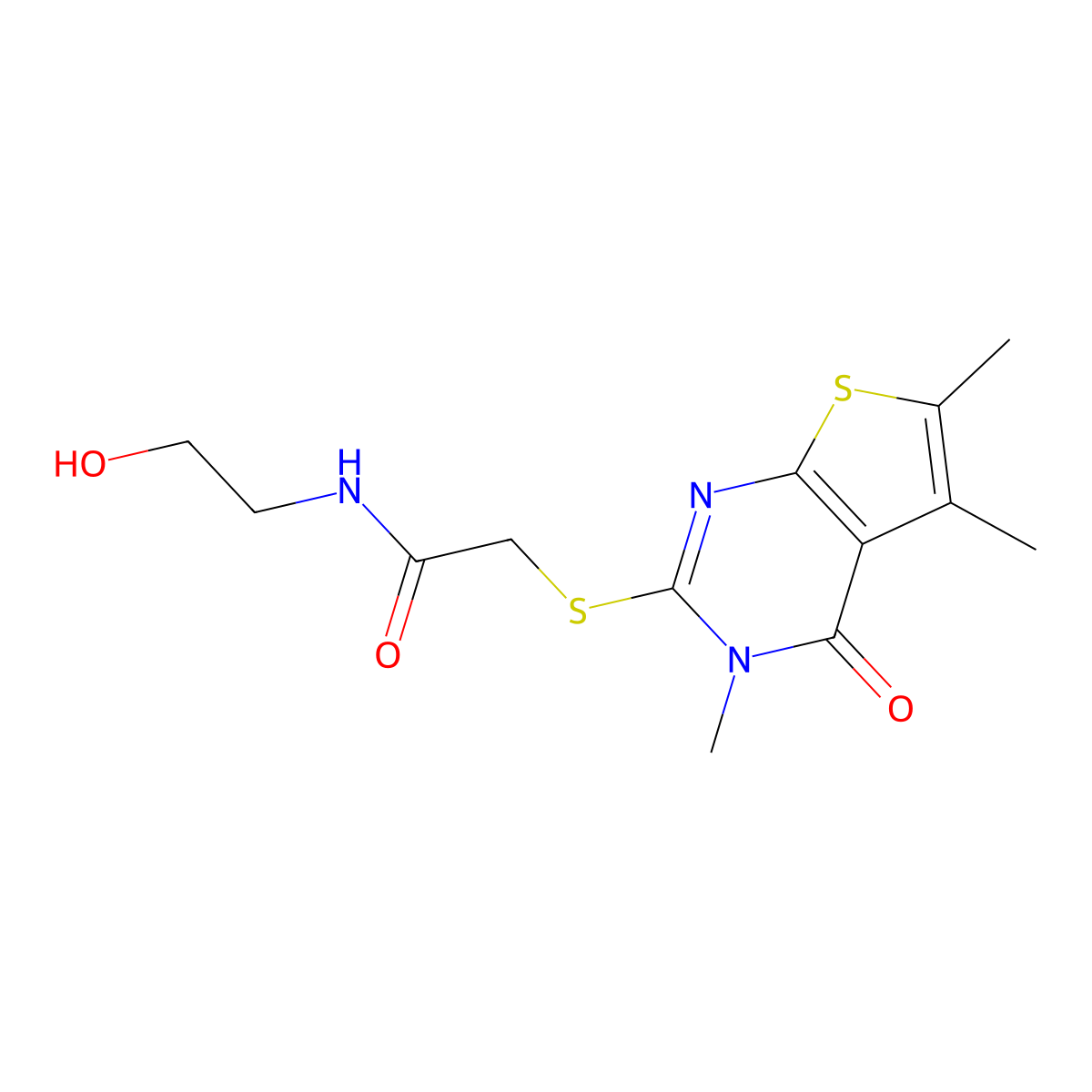 N-(2-hydroxyethyl)-2-(3,5,6-trimethyl-4-oxothieno[2,3-d]pyrimidin-2-yl)sulfanylacetamide molecular structure, CAS 328018-00-4