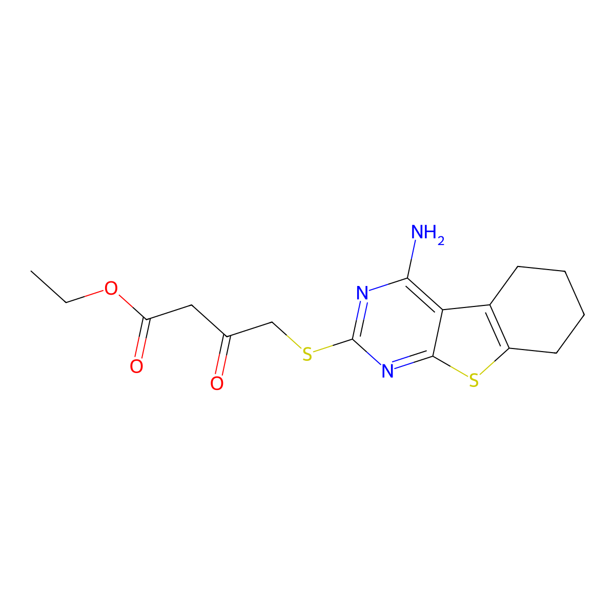 Ethyl 4-[(4-amino-5,6,7,8-tetrahydro[1]benzothieno[2,3-d]pyrimidin-2-yl)sulfanyl]-3-oxobutanoate molecular structure, CAS 328018-06-0