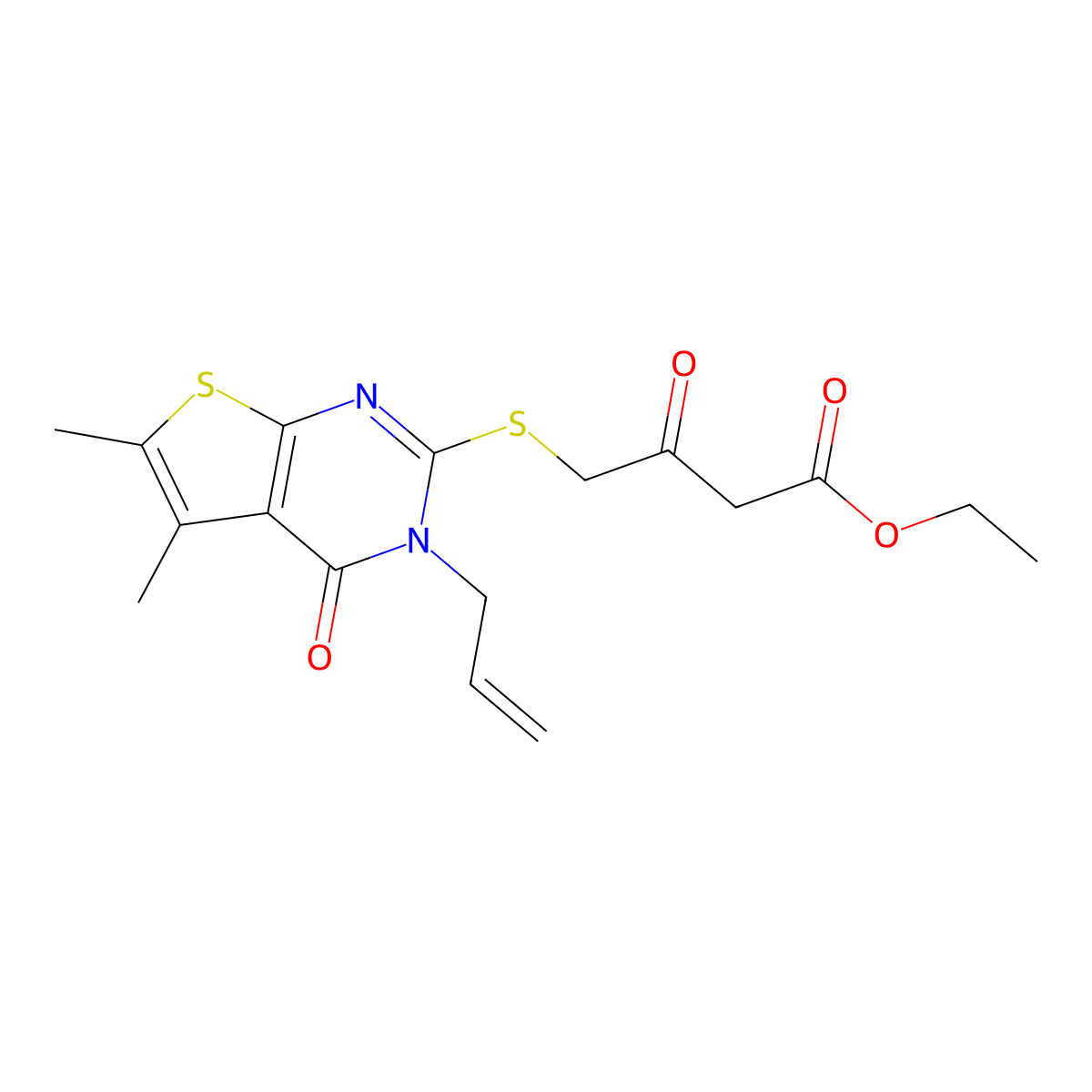 Ethyl 4-(5,6-dimethyl-4-oxo-3-prop-2-enylthieno[2,3-d]pyrimidin-2-yl)sulfanyl-3-oxobutanoate molecular structure, CAS 328018-10-6