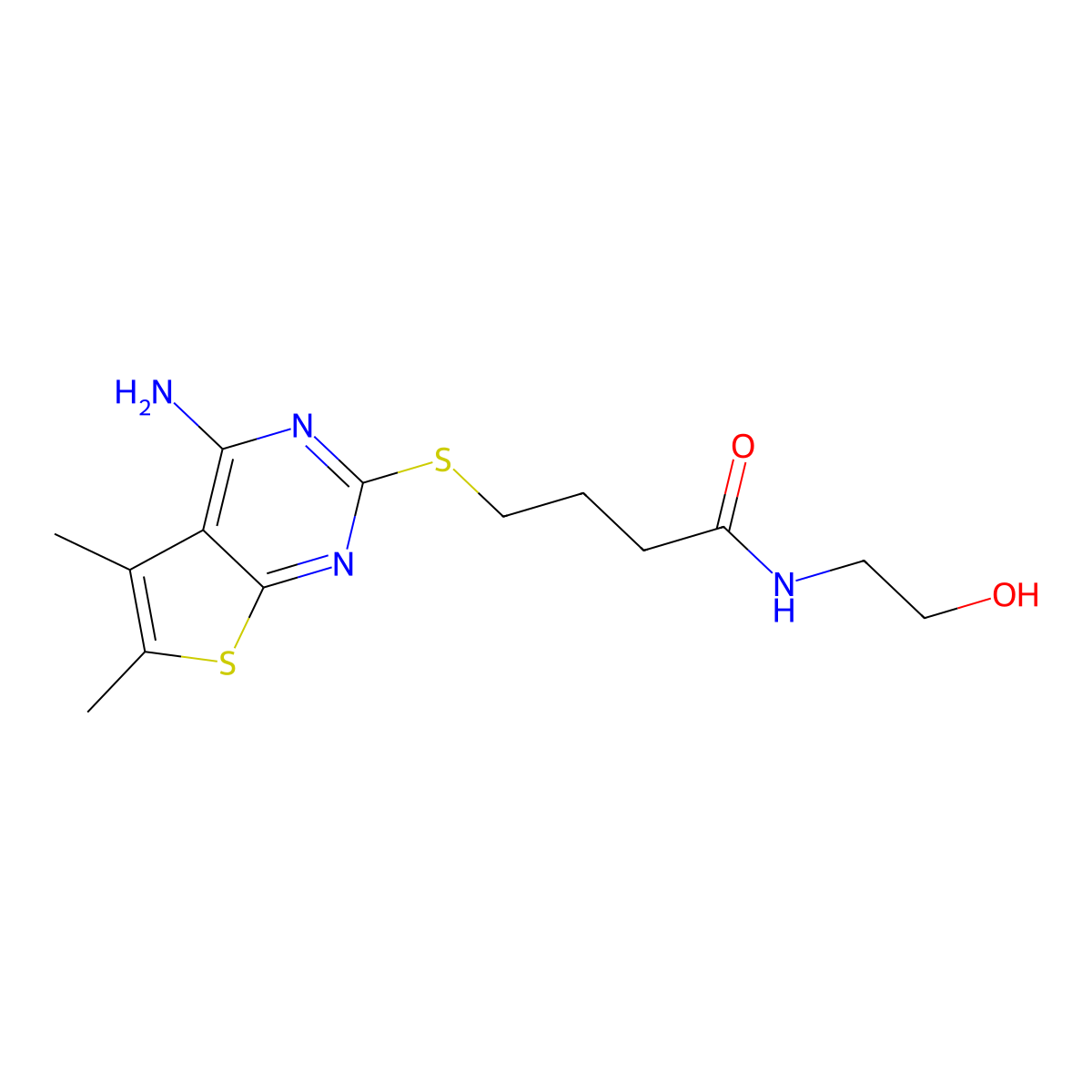 4-((4-amino-5,6-dimethylthieno[2,3-d]pyrimidin-2-yl)thio)-N-(2-hydroxyethyl)butanamide molecular structure, CAS 328018-14-0