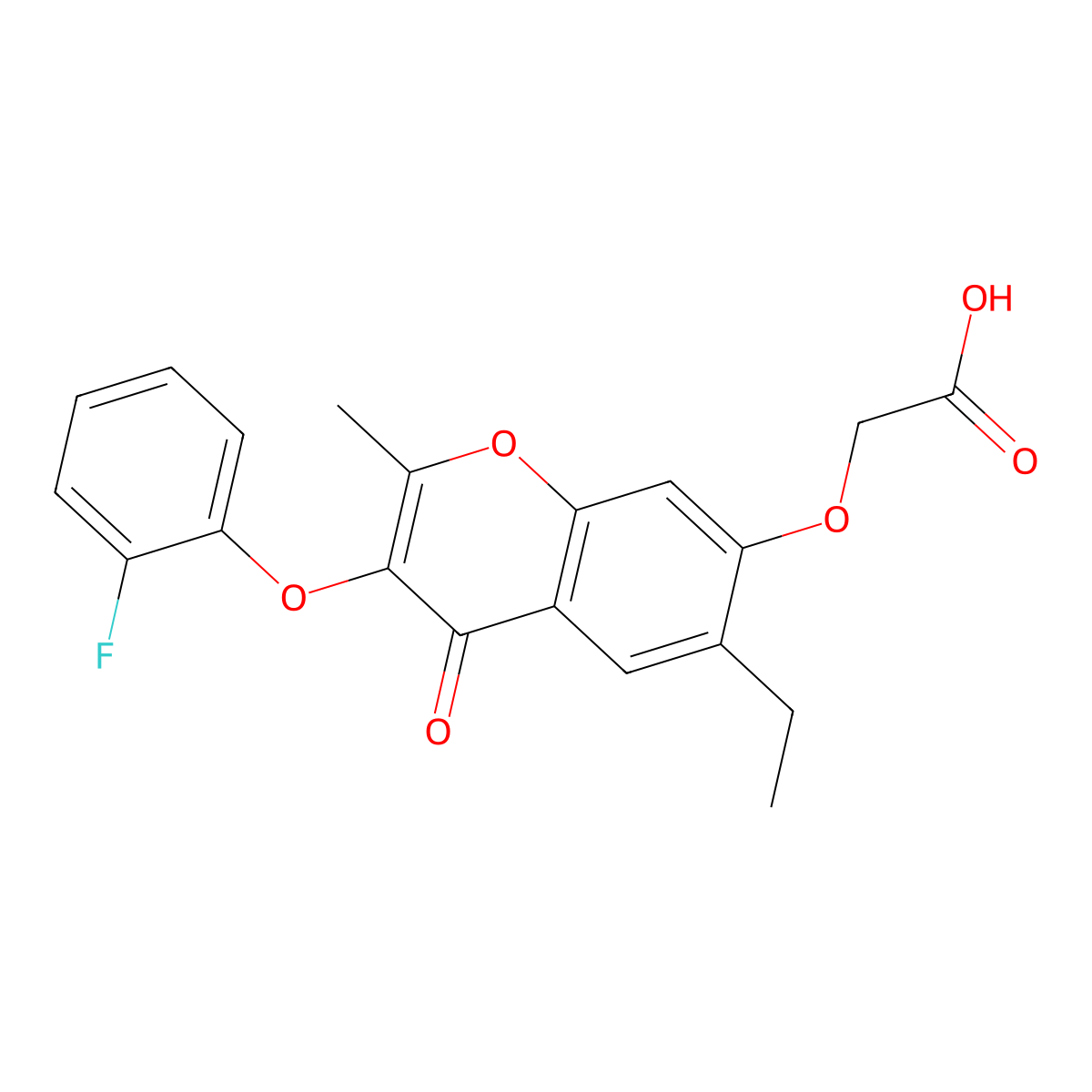 2-((6-ethyl-3-(2-fluorophenoxy)-2-methyl-4-oxo-4H-chromen-7-yl)oxy)acetic acid molecular structure, CAS 328019-09-6