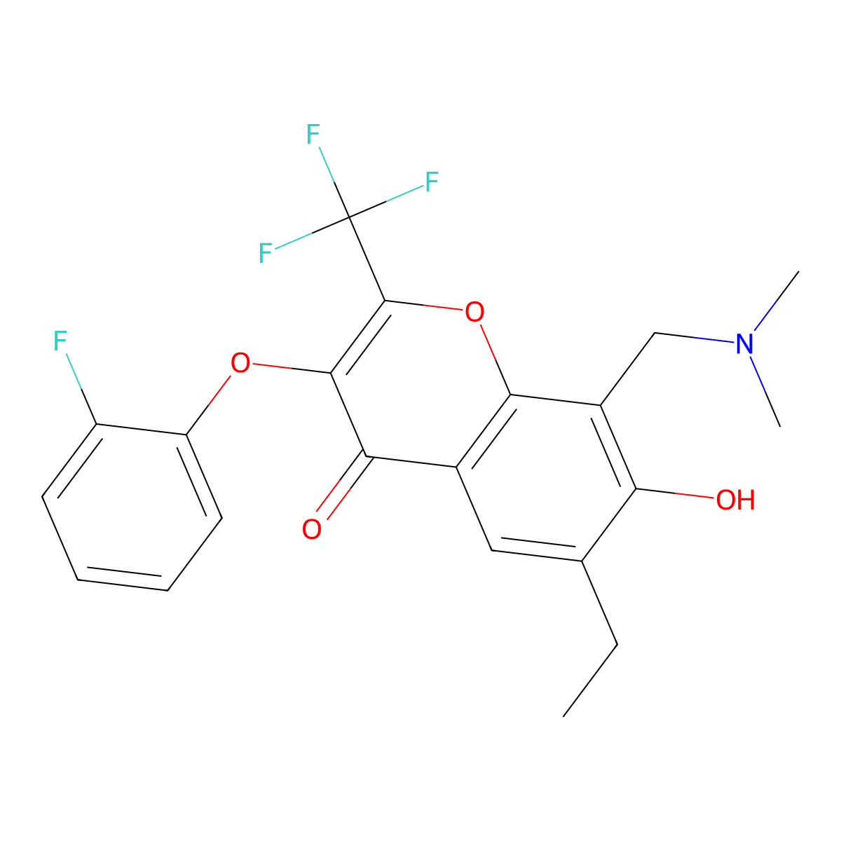 8-[(dimethylamino)methyl]-6-ethyl-3-(2-fluorophenoxy)-7-hydroxy-2-(trifluoromethyl)-4H-chromen-4-one molecular structure, CAS 328019-19-8