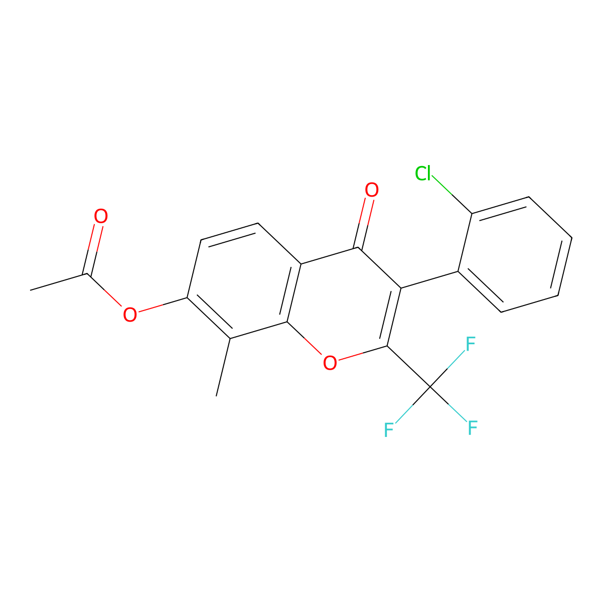 3-(2-chlorophenyl)-8-methyl-4-oxo-2-(trifluoromethyl)-4H-chromen-7-yl acetate molecular structure, CAS 328020-00-4