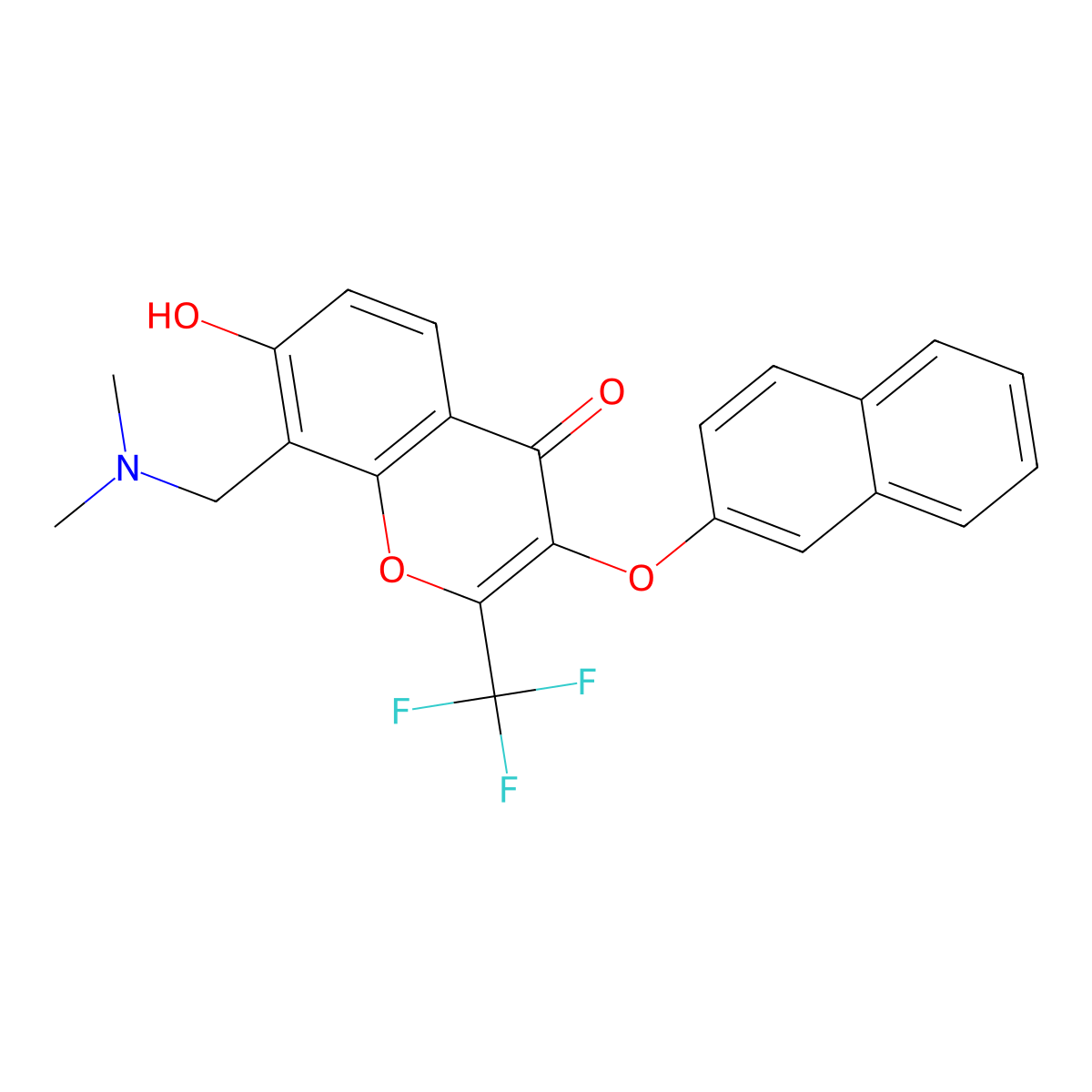 8-((dimethylamino)methyl)-7-hydroxy-3-(naphthalen-2-yloxy)-2-(trifluoromethyl)-4H-chromen-4-one molecular structure, CAS 328020-01-5