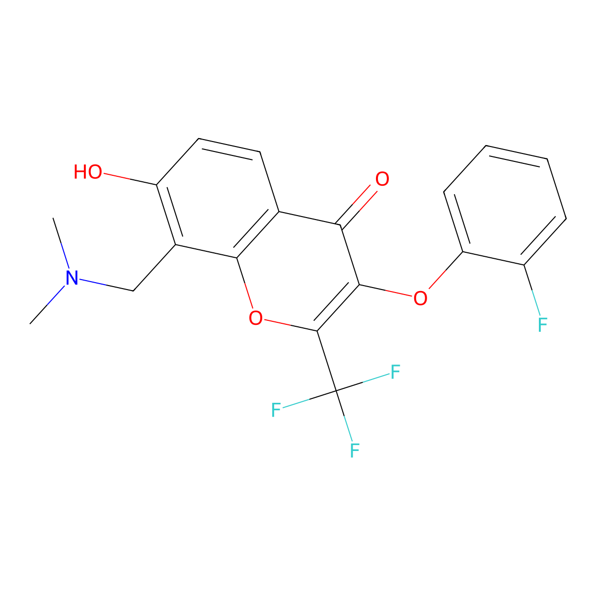 8-((dimethylamino)methyl)-3-(2-fluorophenoxy)-7-hydroxy-2-(trifluoromethyl)-4H-chromen-4-one molecular structure, CAS 328020-02-6
