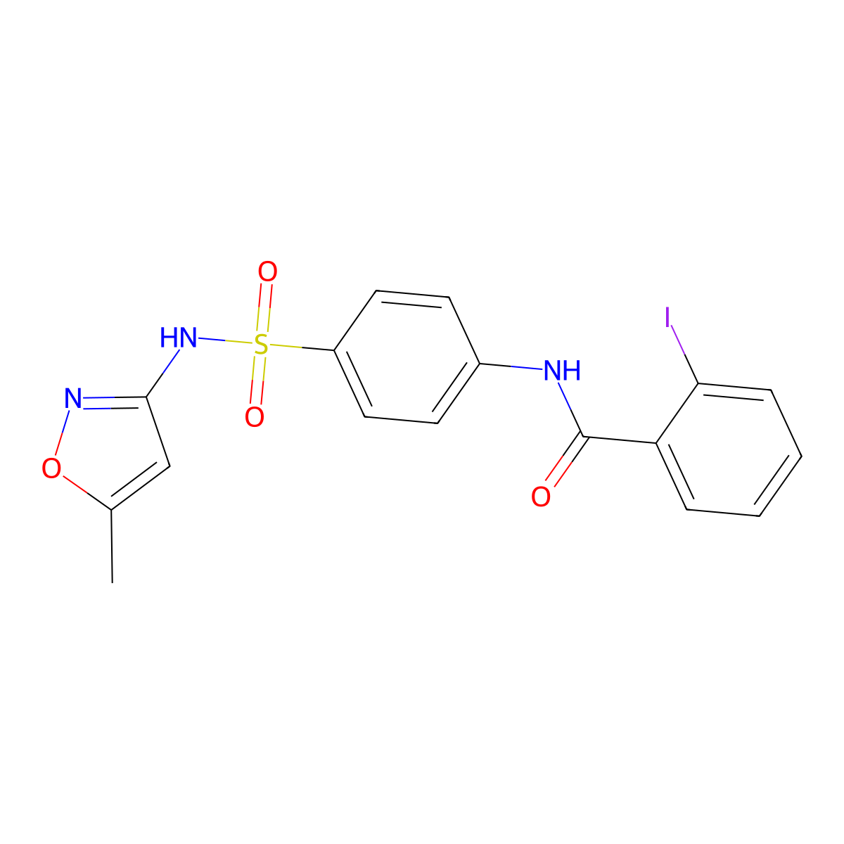 2-iodo-N-[4-[(5-methyl-1,2-oxazol-3-yl)sulfamoyl]phenyl]benzamide molecular structure, CAS 328023-38-7