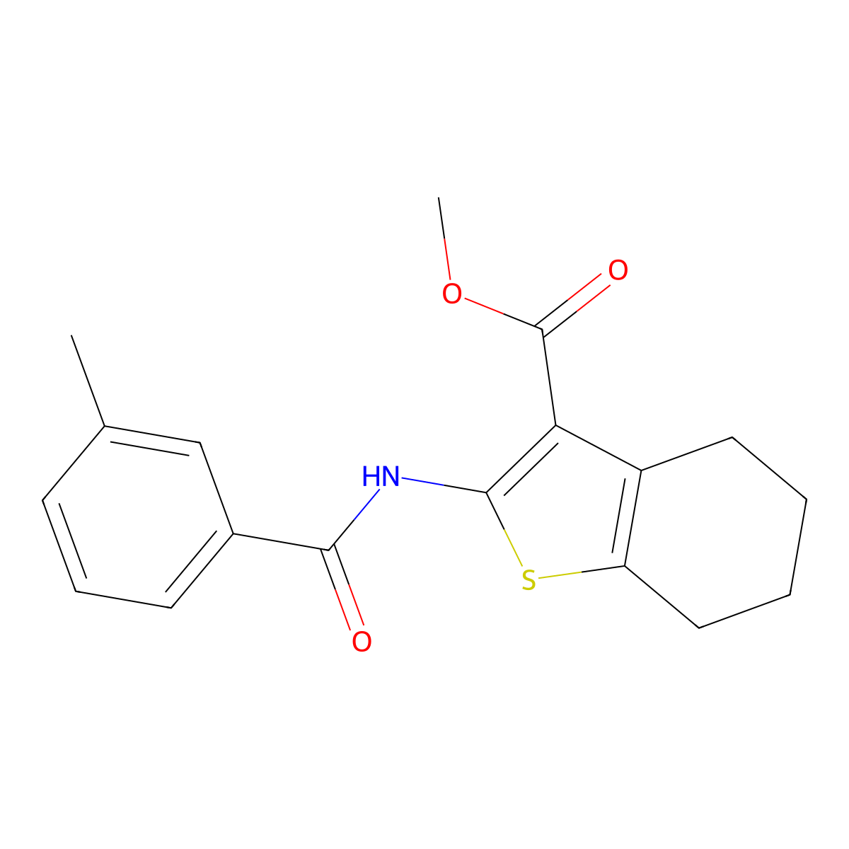 Methyl 2-[(3-methylbenzoyl)amino]-4,5,6,7-tetrahydro-1-benzothiophene-3-carboxylate molecular structure, CAS 328023-47-8