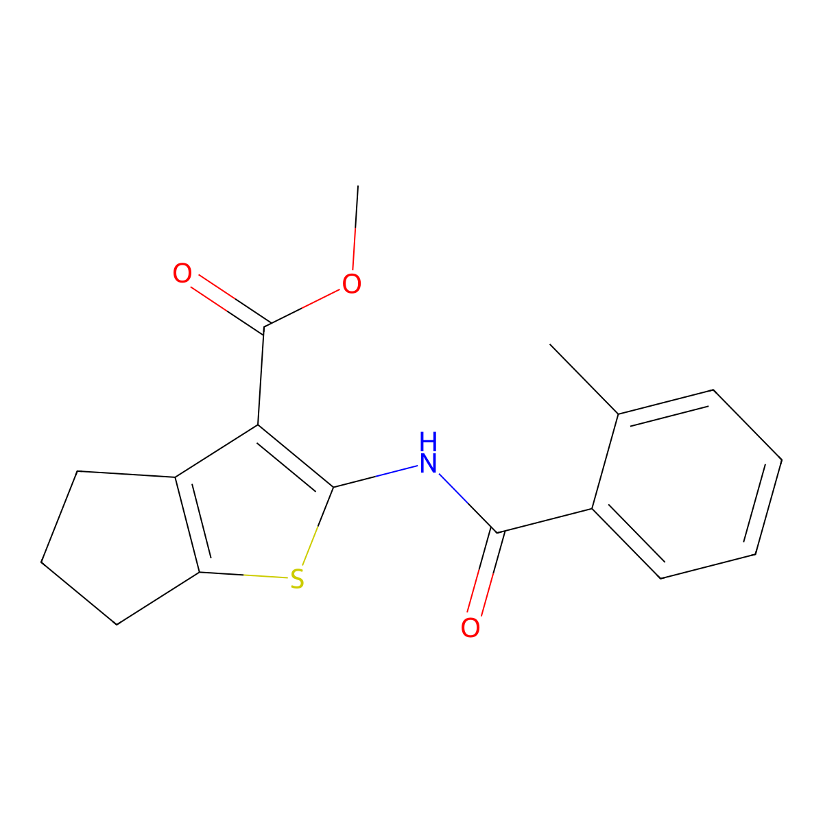 Methyl 2-[(2-methylbenzoyl)amino]-5,6-dihydro-4H-cyclopenta[b]thiophene-3-carboxylate molecular structure, CAS 328023-50-3