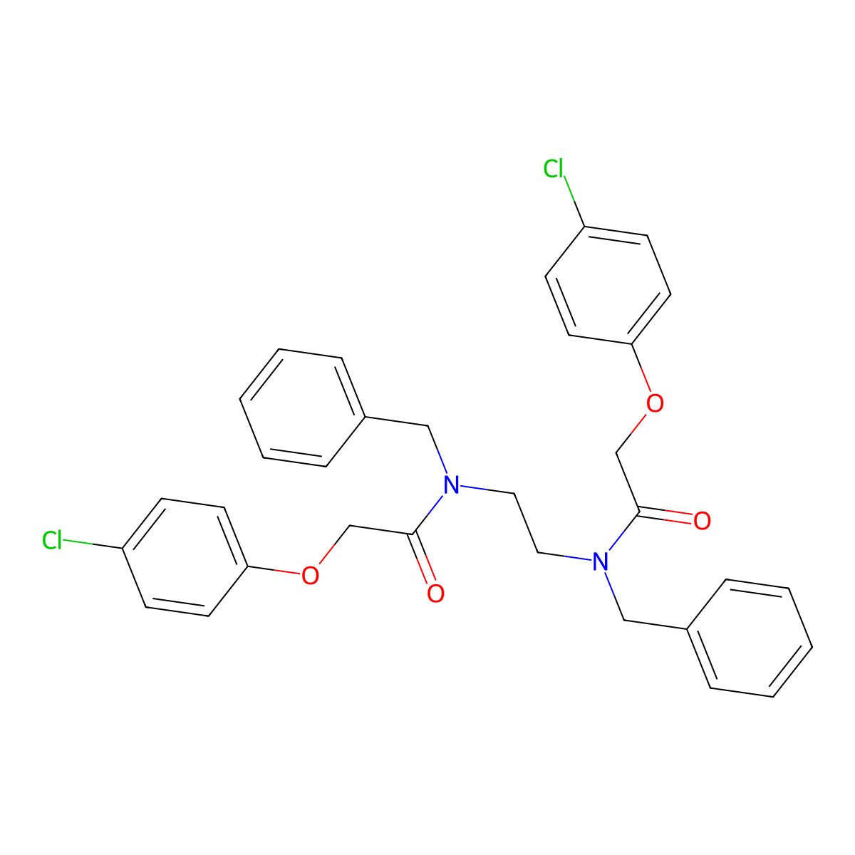 N-benzyl-N-[2-[benzyl-[2-(4-chlorophenoxy)acetyl]amino]ethyl]-2-(4-chlorophenoxy)acetamide molecular structure, CAS 328024-42-6