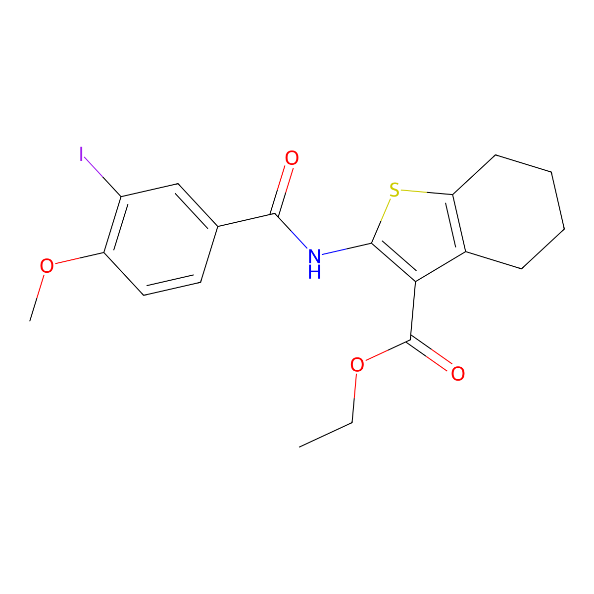 Ethyl 2-[(3-iodo-4-methoxybenzoyl)amino]-4,5,6,7-tetrahydro-1-benzothiophene-3-carboxylate molecular structure, CAS 328024-60-8