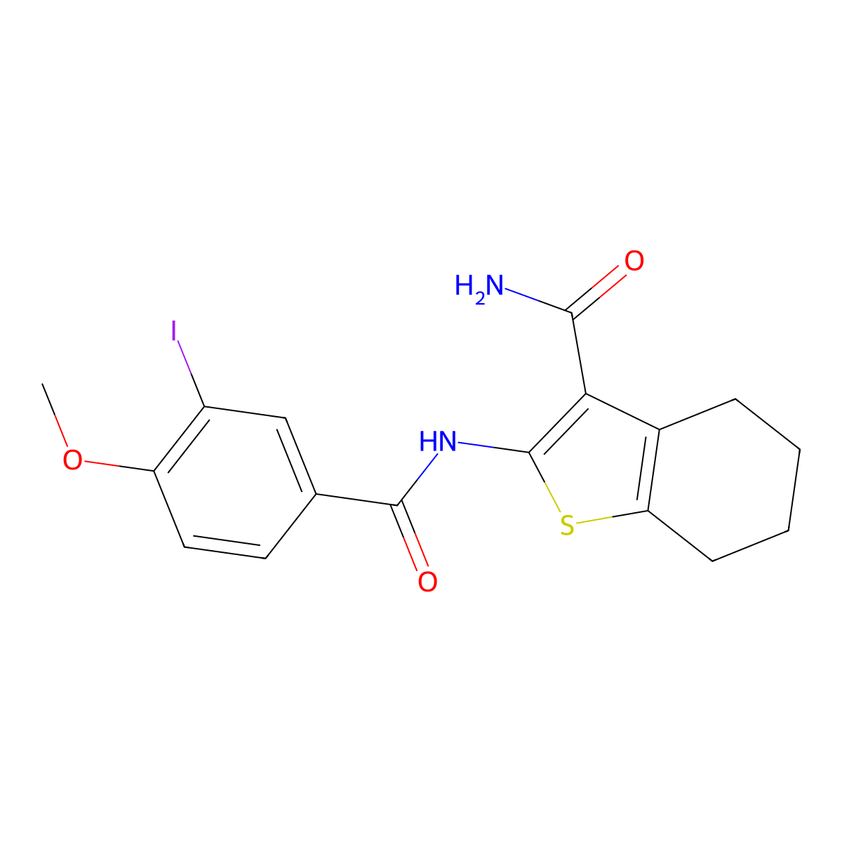 2-[(3-Iodo-4-methoxybenzoyl)amino]-4,5,6,7-tetrahydro-1-benzothiophene-3-carboxamide molecular structure, CAS 328024-65-3