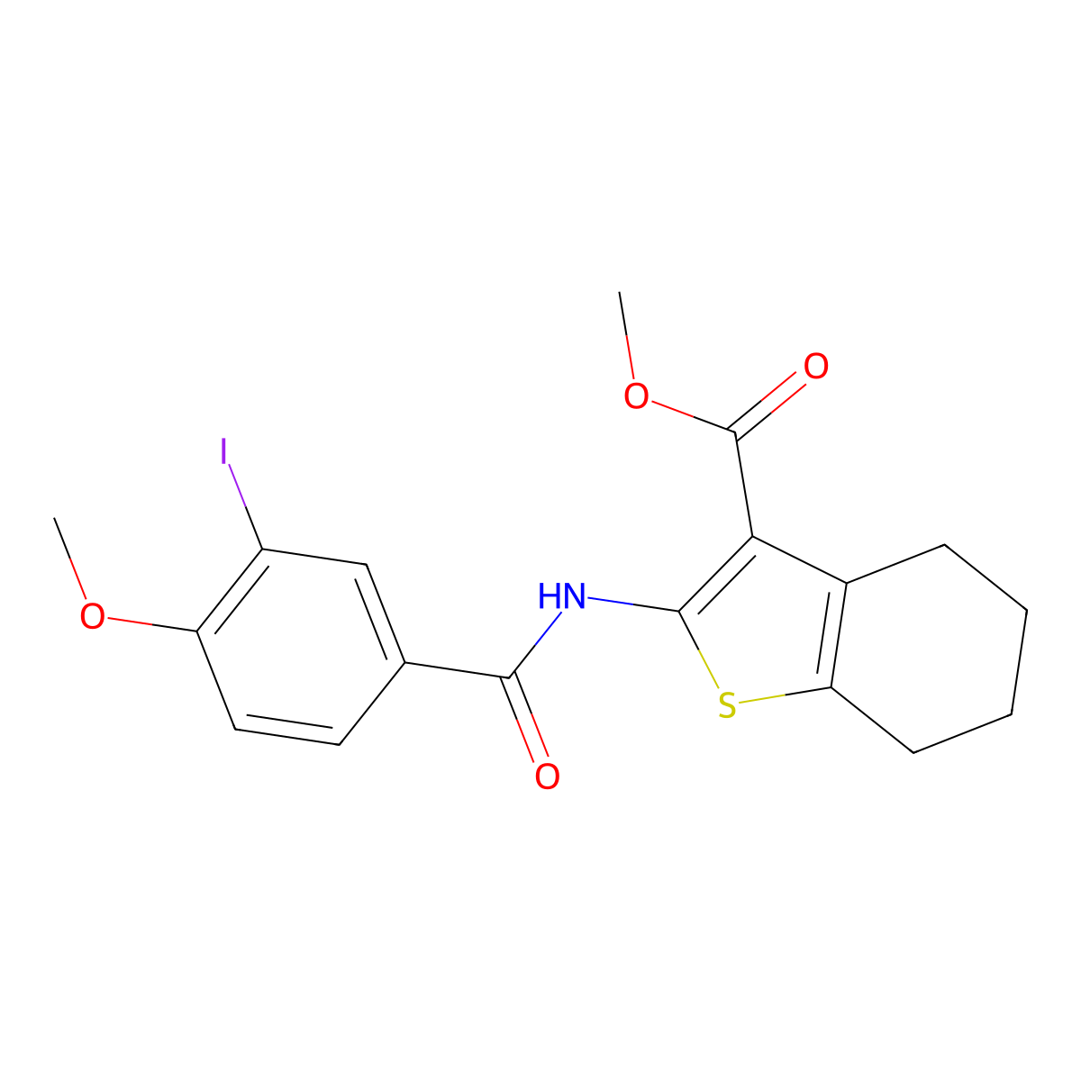 Methyl 2-[(3-iodo-4-methoxybenzoyl)amino]-4,5,6,7-tetrahydro-1-benzothiophene-3-carboxylate molecular structure, CAS 328024-76-6