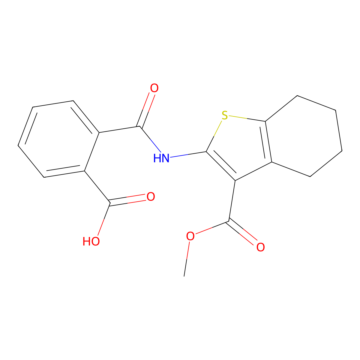 2-({[3-(Methoxycarbonyl)-4,5,6,7-tetrahydro-1-benzothien-2-yl]amino}carbonyl)benzoic acid molecular structure, CAS 328025-60-1