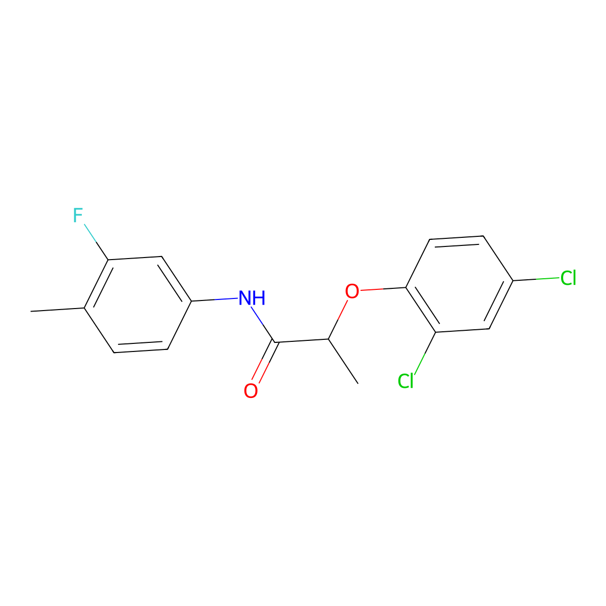 2-(2,4-dichlorophenoxy)-N-(3-fluoro-4-methylphenyl)propanamide molecular structure, CAS 328026-69-3