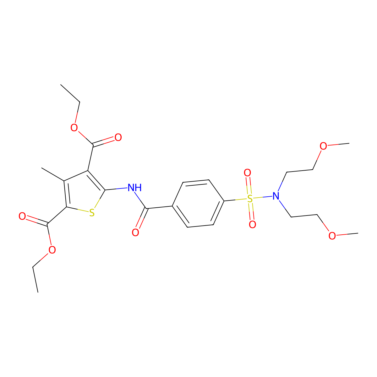Diethyl 5-[[4-[bis(2-methoxyethyl)sulfamoyl]benzoyl]amino]-3-methylthiophene-2,4-dicarboxylate molecular structure, CAS 328027-83-4