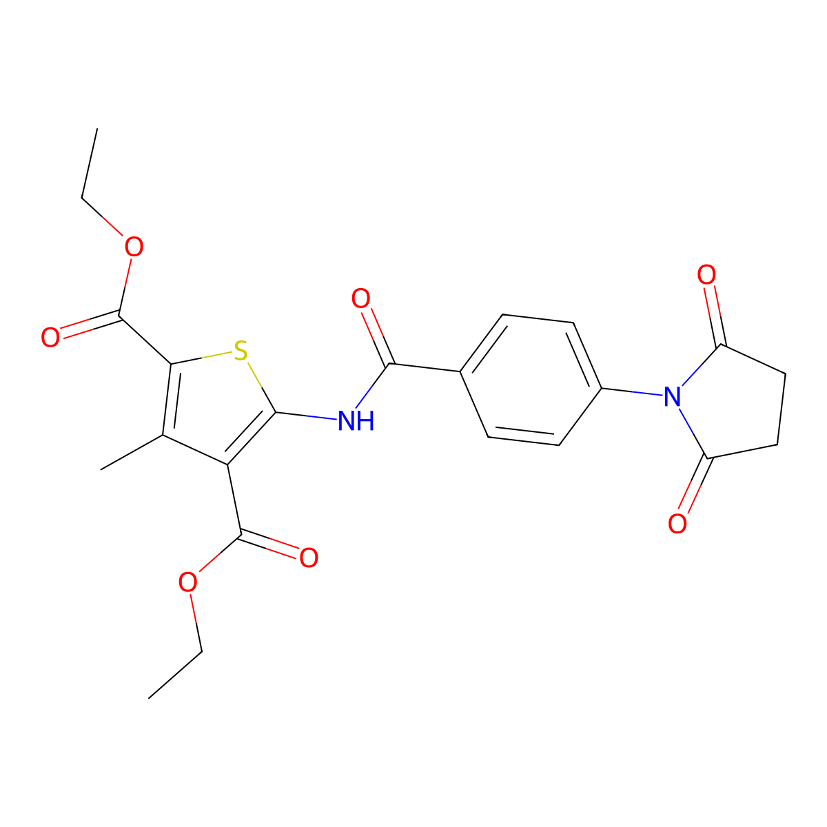 Diethyl 5-(4-(2,5-dioxopyrrolidin-1-yl)benzamido)-3-methylthiophene-2,4-dicarboxylate molecular structure, CAS 328027-84-5