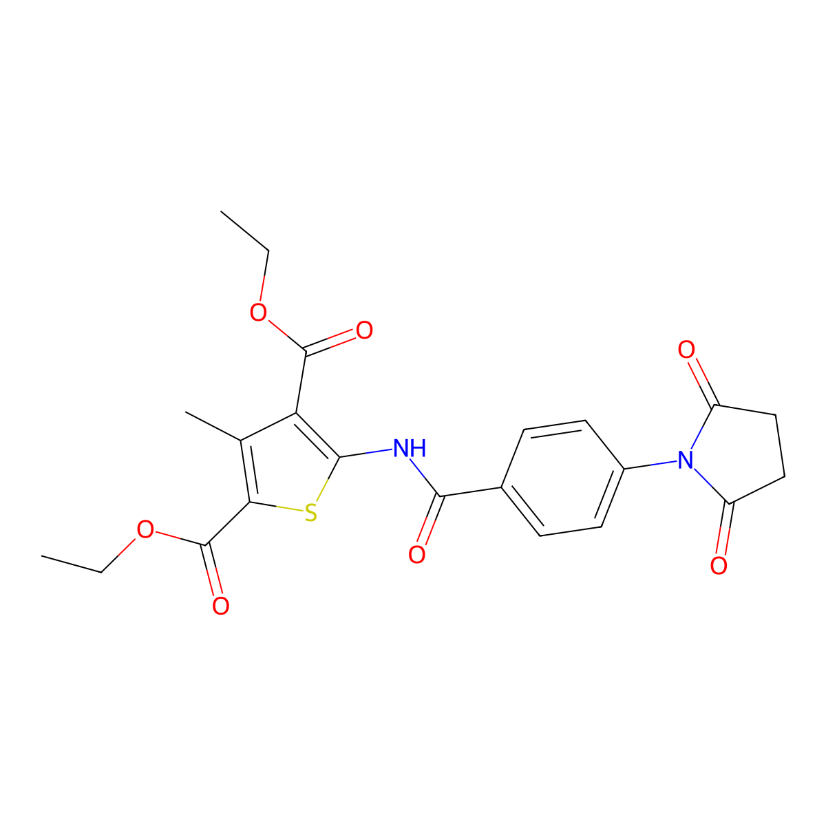 Diethyl 5-(4-(2,5-dioxopyrrolidin-1-yl)benzamido)-3-methylthiophene-2,4-dicarboxylate molecular structure, CAS 328027-84-5